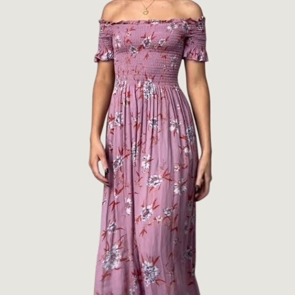 Kimchi Blue Floral Smocked Off Shoulder Maxi Dress Pink Size L Cottagecore Fall